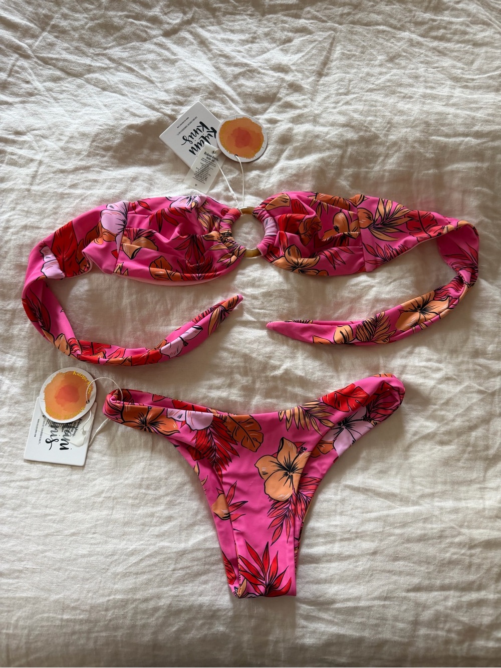 Kulani Kinis Pink & Orange Floral Ring Bikini Set